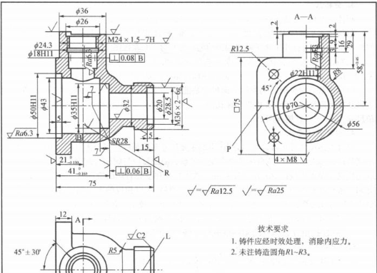 想象閥體零件的立體圖，如圖所示。